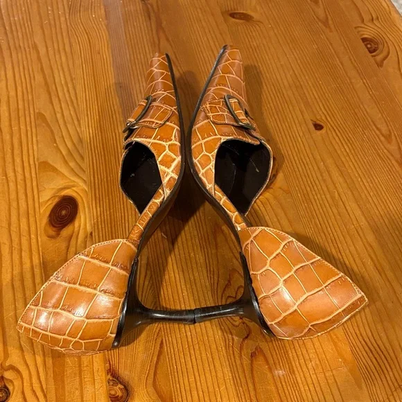 Bloomingdale's leather upper lining and sole Croc-Patterned kitten Heels Italy - Picture 10 of 15